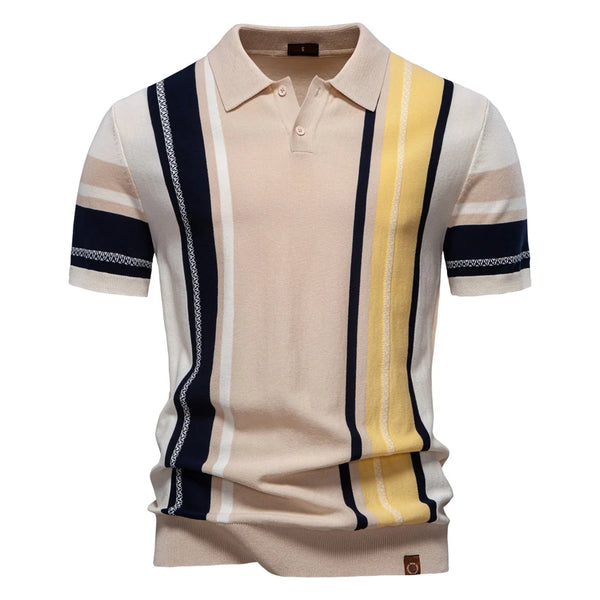 Lightweight Knit Striped Polo Shirt