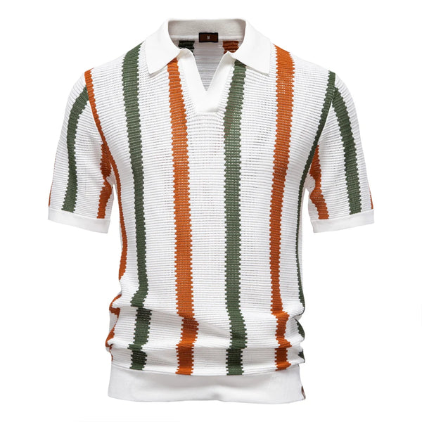 Knit Ribbed Striped Polo Shirt