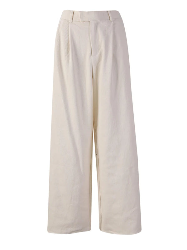 High Waist Pleated Long Wide Leg Trousers In Beige