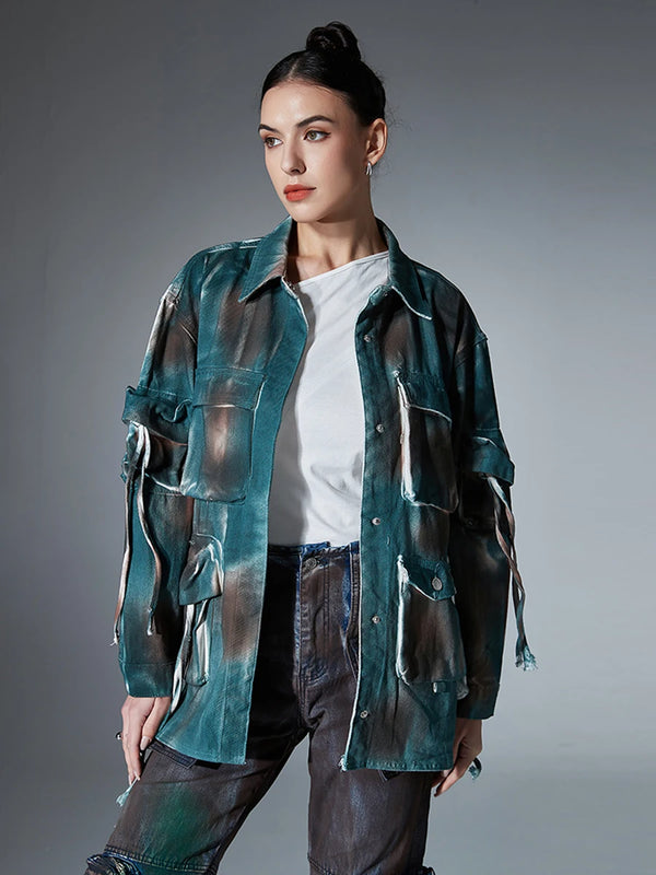 Camouflage Long Sleeve Denim Jacket