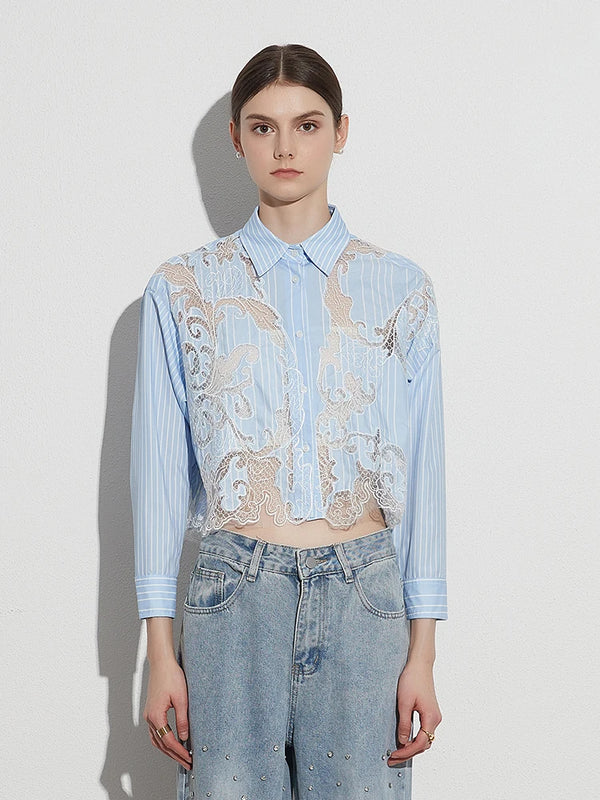 Patchwork Lace Long Sleeve Spliced Shirt
