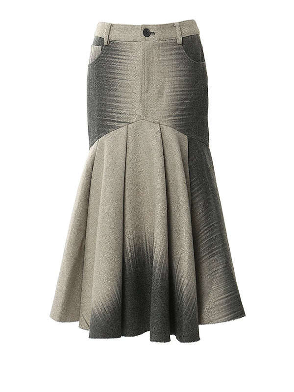 High Waist Trumpet Woolen Midi Skirt in Gray