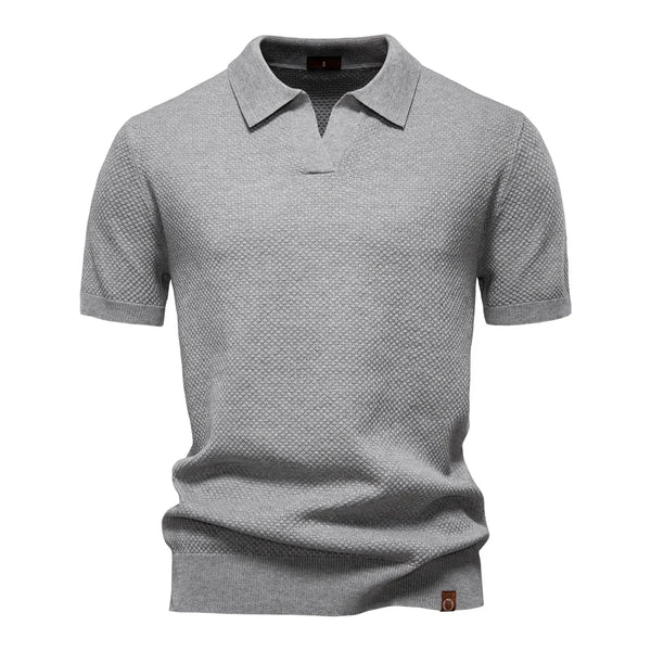 Lightweight Knit V-Neck Short Sleeve Polo Shirt