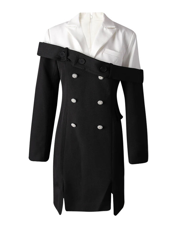 Double Breasted Color-block Blazer Mini Dress