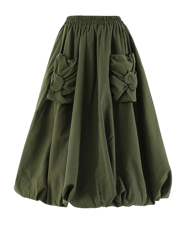 Full Circle Volume Detail Midi Skirt with Elasticized Waist