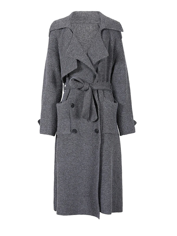 Belted Oversized Knit Trench Coat