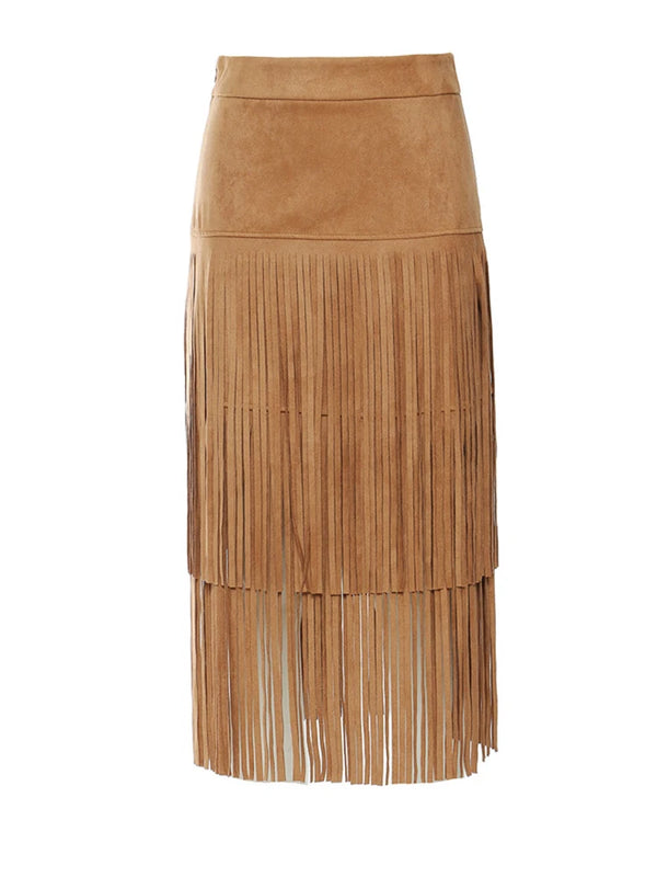 High Waist Tassels Midi Skirt