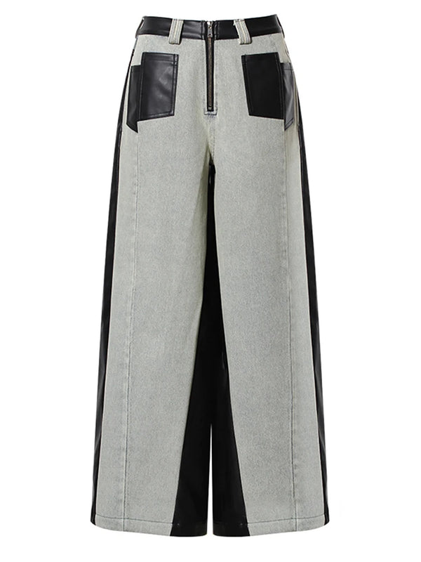 Wide Leg Jeans With Black Leather