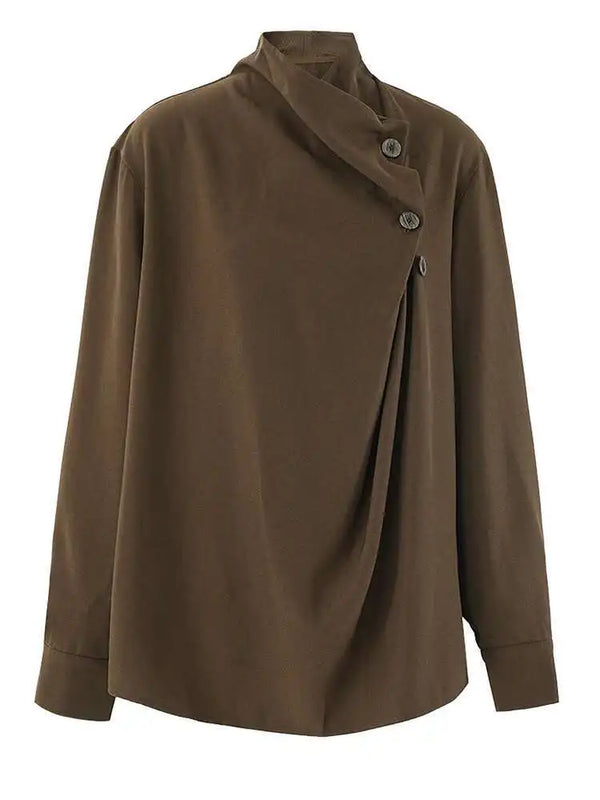 Stand Collar Long Sleeve Oversized Blouse