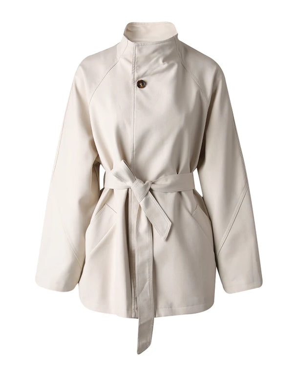 Belted Funnel Neck Oversized Windbreaker Short Trench Coat