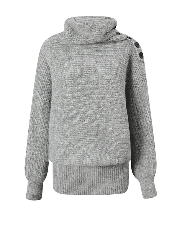 Oversized Turtleneck Knit Sweater in Gray