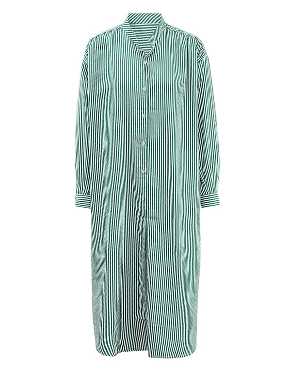 Stand Neck Oversized Shirt Midi Dress in Stripes