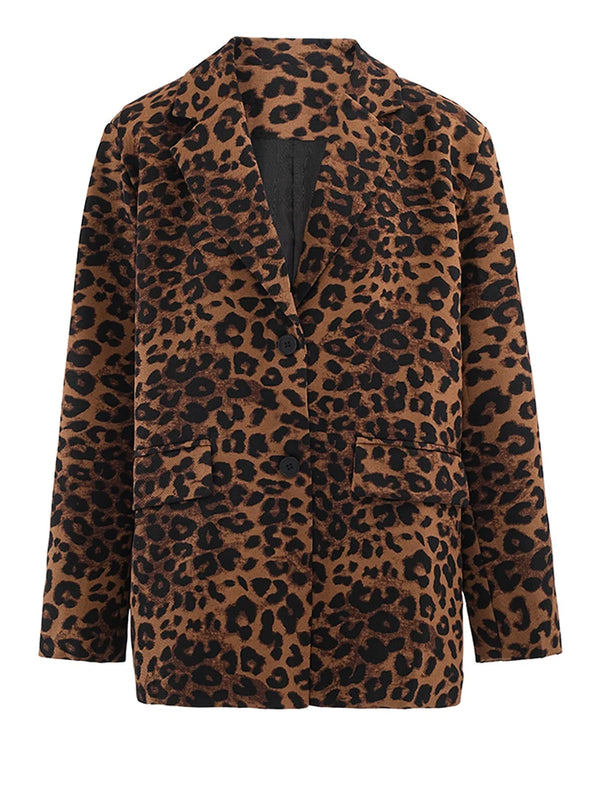 Long Sleeve Blazer In Leopard Print