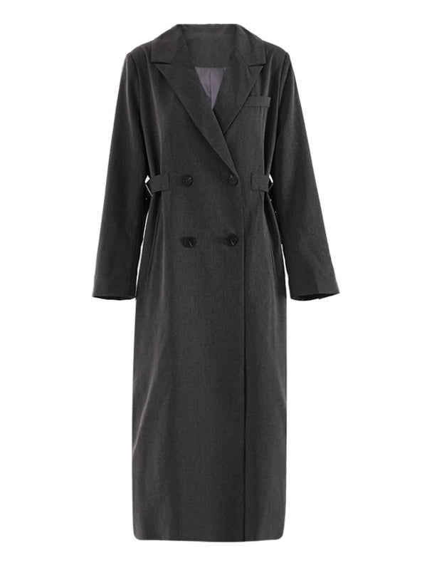 Back Pleated Long Sleeve Trench Coat In Gray