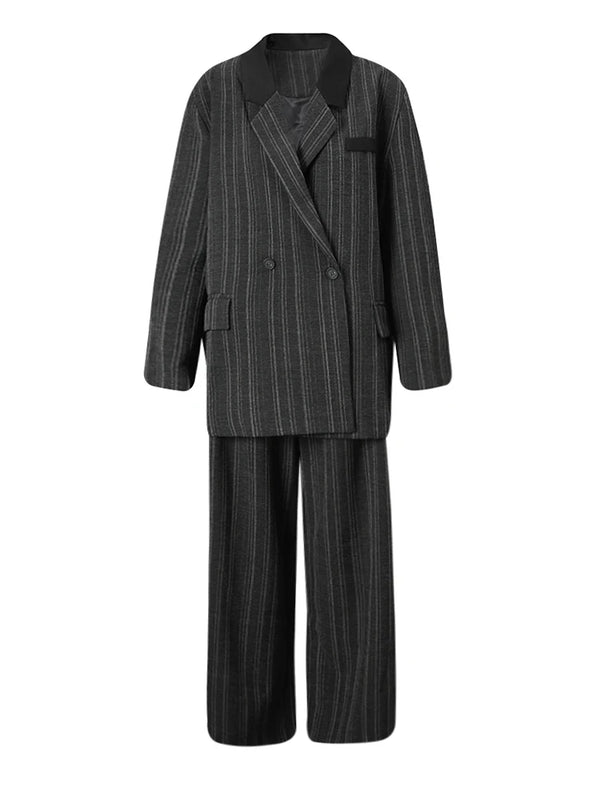 Oversized Blazer and Wide Leg Pants Set in Stripes