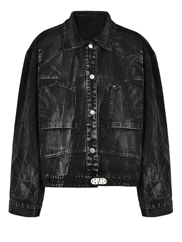 Pocket Long Sleeve Denim Jacket In Black