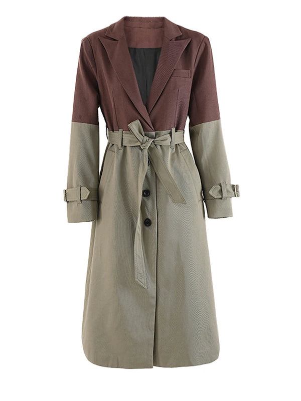 Color-block Oversized Belted Trench Coat in Multi