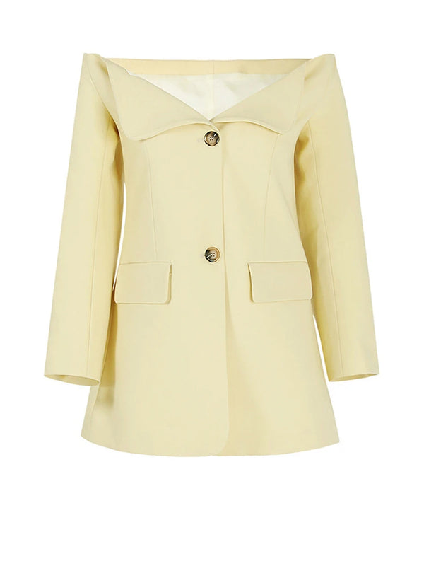 Single Breasted Off Shoulder Blazer in Yellow