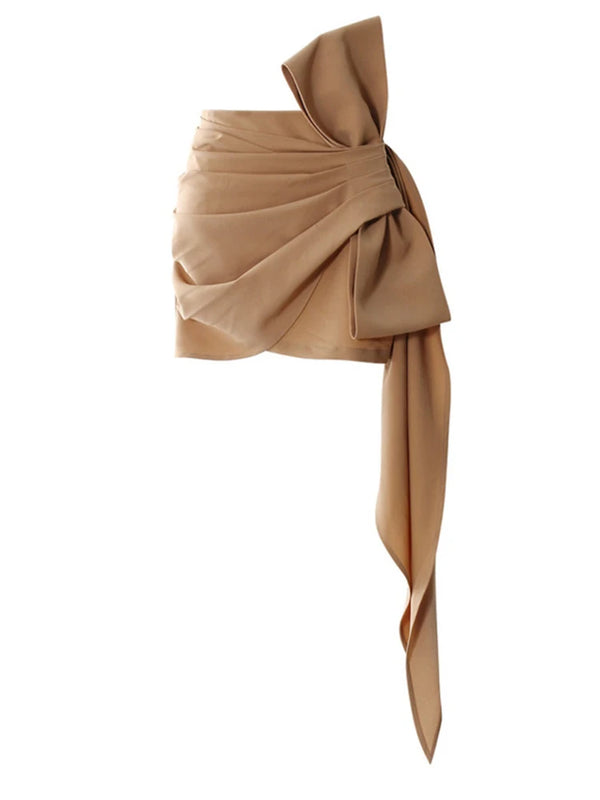 High Waist Pleated Bow Bandage Mini Skirt