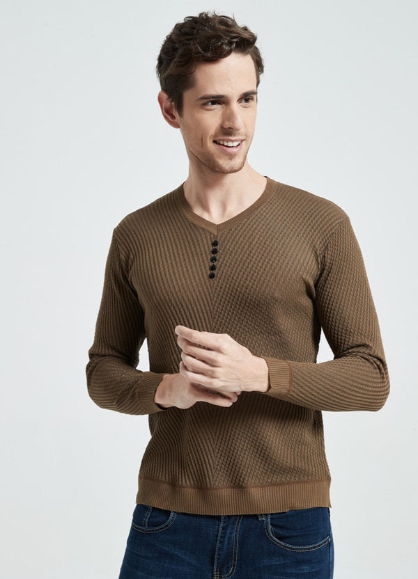 Casual V-Neck Slim Fit Long Sleeve Knitted Soft Cotton Sweater