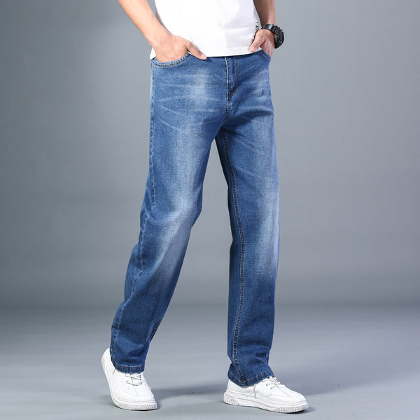 Straight-leg Loose Classic Style Stretch Jeans