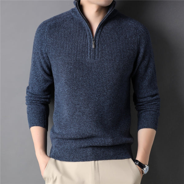 Zipper Turtleneck Thick Warm Knitwear Wool Cashmere Sweater