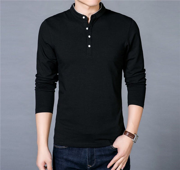 Collar Long Sleeve Cotton T-Shirt