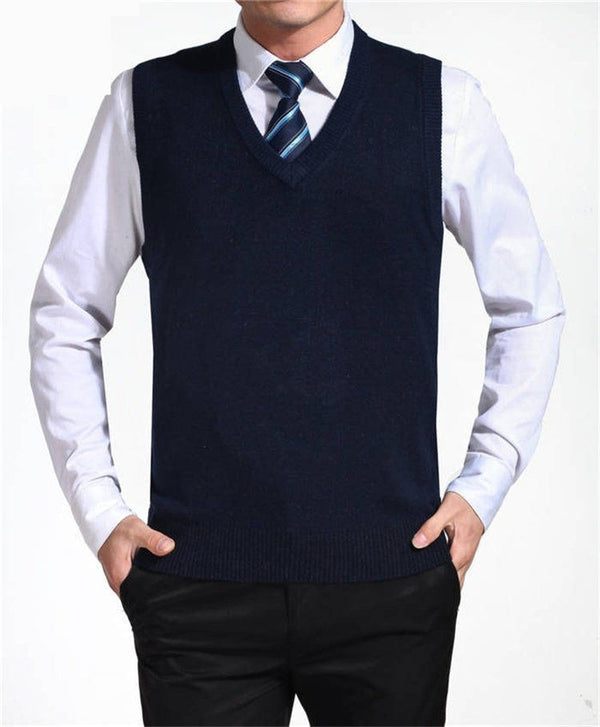 Solid Color Cashmere Wool V-Neck Sleeveless Vest