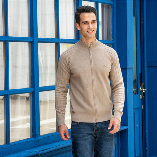 Argyle Solid Color Cardigan Zipper Sweater