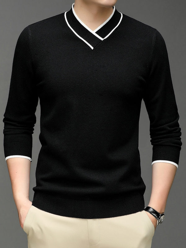 Casual Knitwear Soft Warm V-Neck Solid Color Sweater