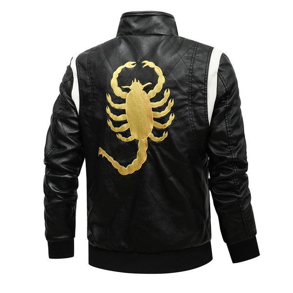 Scorpion Embroidered Slim Fit Leather Jacket