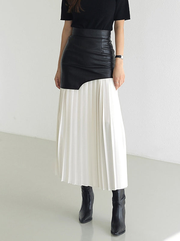 High Waist Folds Pleated Midi Skirt