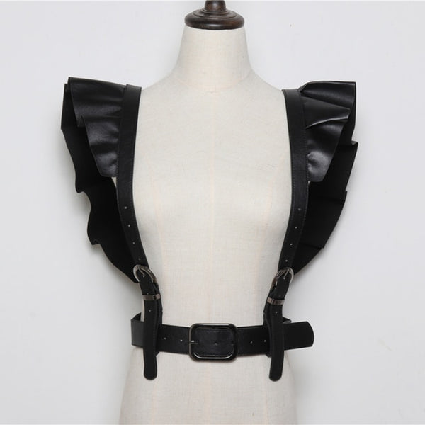 Leather Black Ruffles Belt