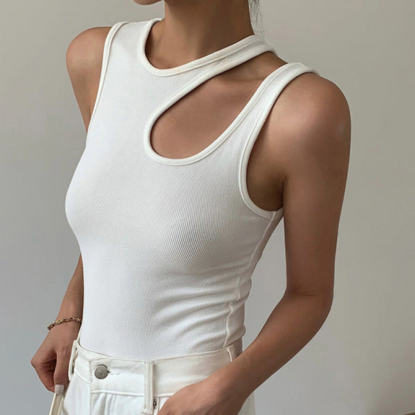 Casual Cut Out Round Neck Sleeveless T-Shirt